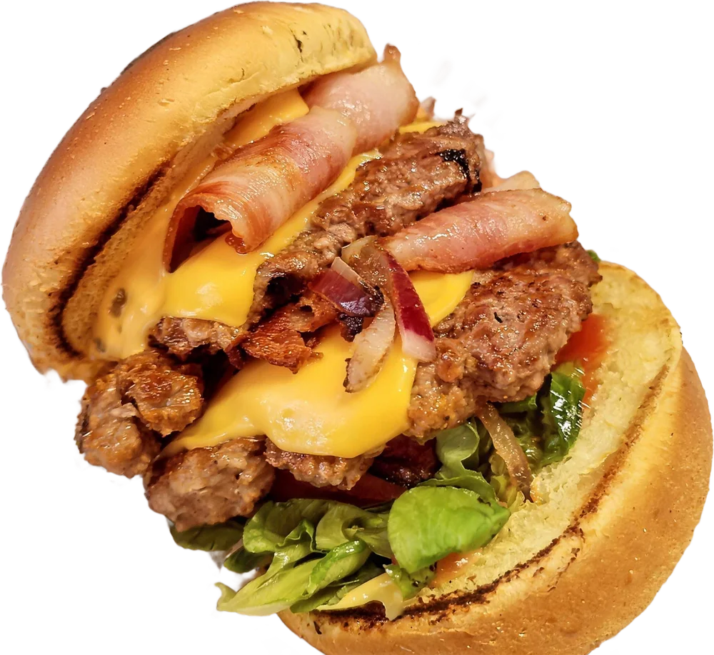 Bacon-Cheeseburger, frisch vom Grill